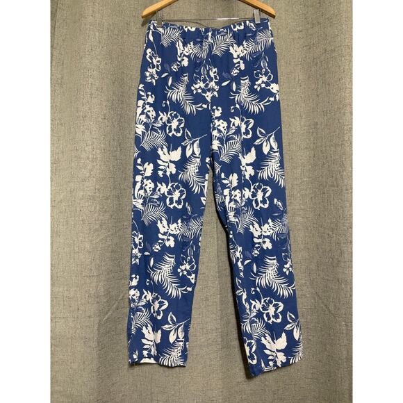 Chadwicks Pants Women Large Blue White Floral Linen Hawaii Lounge Floral‎ - Picture 1 of 7